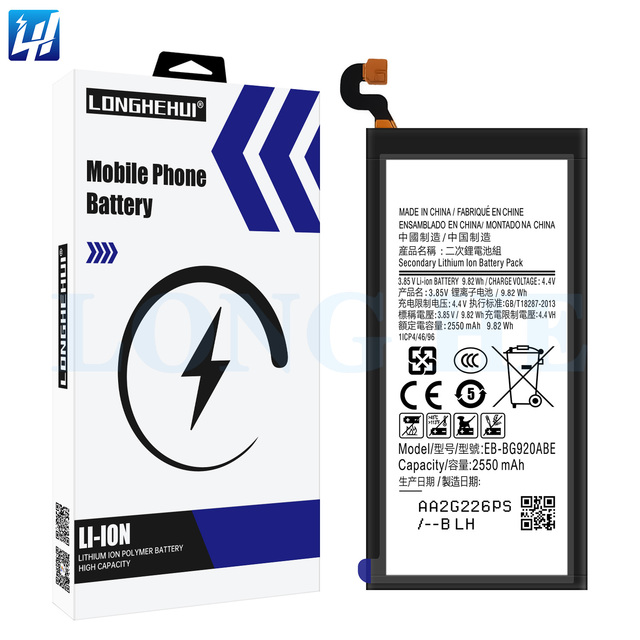 longhehui Factory Rechargeable Batteries Lithium ion battery 2550mAh EB-BG920ABE for Samsung Galaxy S6 Battery Replacement