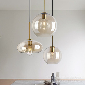 Luminaire suspendu en verre minimaliste moderne, rond, à tête unique, LED, décoration intérieure, finition cuivre - Product Image 1