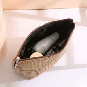 Sac de maquillage en tissu tissé à grande capacité, avec fermeture éclair, sac de voyage portable en coton pour femmes - Product Image 3