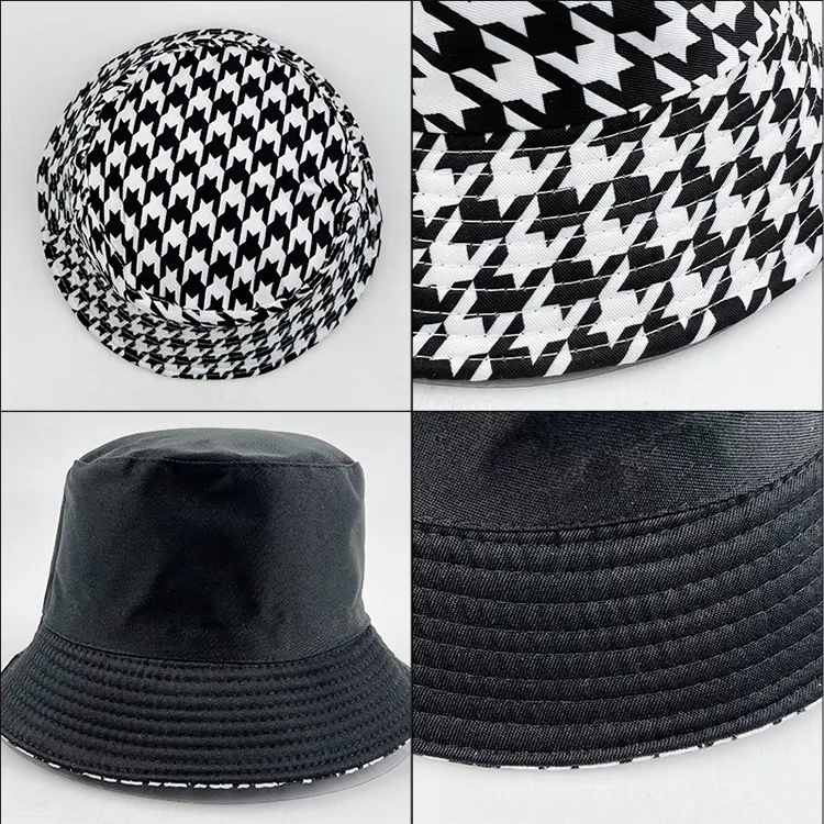 Topi Bucket kustom desain pola Houndstooth topi nelayan klasik modis