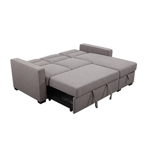 Muebles de esquina modernos personalizados, sala de estar, sofá de tela de lino, 2 asientos + silla con almacenamiento, sofá cama extraíble