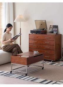 Cómoda Moderna de Mediados de Siglo <span class=keywords><strong>con</strong></span> 5 Cajones, Cómoda Negra de Madera Maciza para Dormitorio, 87 cm de Altura - Product Image 6