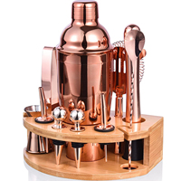 Ensemble de shaker à cocktails écologique en acier inoxydable de 750 ml, 12 pièces, avec support en bambou, logo personnalisé, kit de barman à domicile, outils de bar