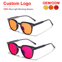 Gafas Sunray Trendy con montura completa cuadrada ovalada TR, lentes tintadas en naranja, patillas de malla con doble remache, unisex, OEM, con bloqueo de luz azul