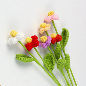 Ramo di fiori a sbuffo all'uncinetto con foglie all'ingrosso di fiori in lana artificiale lavorato a maglia regali - Product Image 4