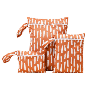 3個セット 防水プリントPUL素材 再利用可能 洗濯可能 ベビーおむつウェットバッグ ポータブルトラベル収納トートバッグ スナップハンドル付き - Product Image 5