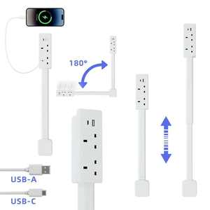 Drehbarer, ausziehbarer Stecker mit 2 AC-Steckdosen, USB-A und USB-C - Product Image 1