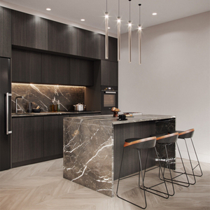 Custom Modern Modular L Shaped Kitchen Cabinet High Gloss Lacquer Finish Acrylic Plywood <strong>Doors</strong> Soft Close Hinges Faucet Marble - Product Image 3