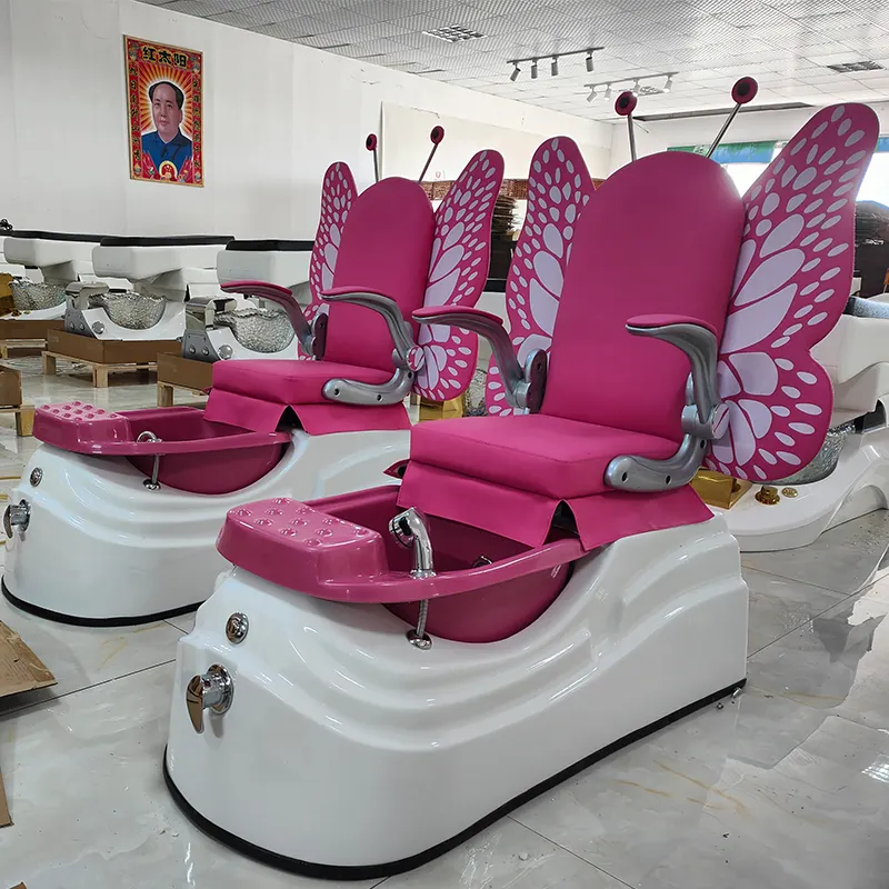 독특한 디자인 핑크 미용실 장비 어린이 발 스파 매니큐어 나비 페디큐어 의자 판매