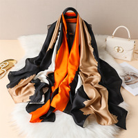 Écharpes en Soie Douce Grande Taille 180*85CM Nouvelle Collection à Motif Lettres Imprimé Tendance, Châle de Plage en Soie Polyester, Foulard Hijab – Vente Chaude