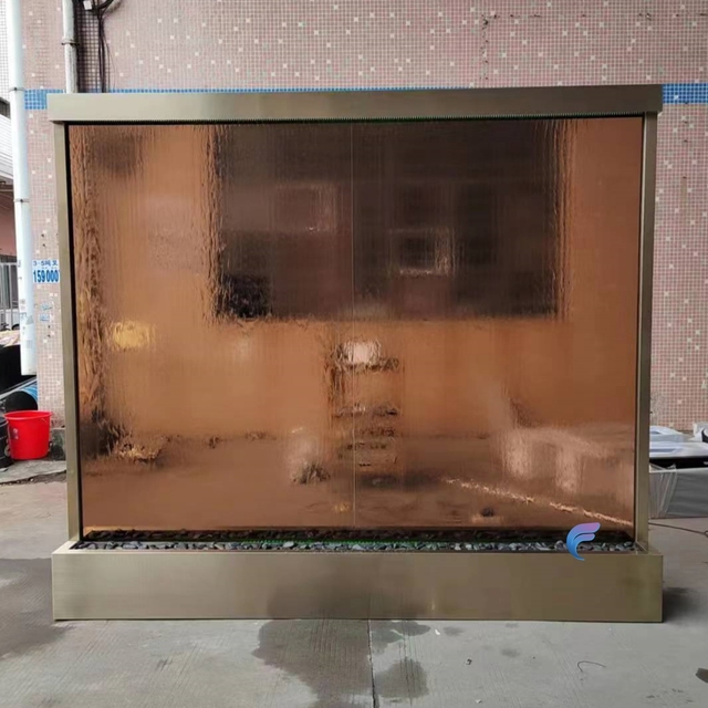 Garden Rectangle Glass Three Cylinder Waterfall Fountain LED Lighting LED Display Screen Wireless Remote Color Changing