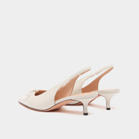 Escarpins slingback en cuir blanc pour femmes |   Chaussures élégantes à talon chaton et bout pointu avec nœud, idéales pour le printemps-été, pour mariages et usage professionnel