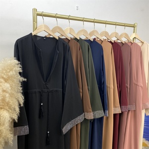 ชุดเดรส Nida รุ่นล่าสุด 9.9 แขนเสื้อประดับเพชรระยิบระยับ ทรงหลวม ซิปด้านหน้า พร้อมเข็มขัดพู่ห้อยแบบซ่อน มีกระเป๋า ชุดเดรสเรียบร้อยสำหรับวันอีด รุ่น 6758 # - Product Image 5