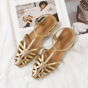 Nuevas Sandalias Tejidas para Mujer, Estilo Retro con una Sola Tira, Punta Cerrada, Tacón Cuadrado, Estilo Romano - Product Image 2