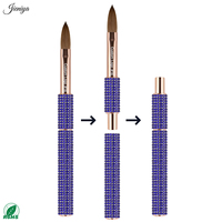 Pinceaux en acrylique Kolinsky de qualité professionnelle avec manche en strass bleus OEM&ODM, outils professionnels pour l'art des ongles pour l'application de gel de construction