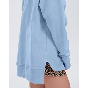 FOXA Womens Oversized Sweatshirt <b>Henley</b> Neck Button Front Long Sleeve Pullover Casual Fall Winter Fashion <b>Top</b> - Product Image 3