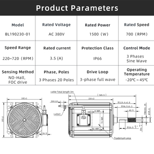 <span class=keywords><strong>Motor</strong></span> de Ventilador EC de Alta Eficiencia IE4 380V 1500W Trifásico de Imán Permanente Sin Escobillas IP66 Resistente al Agua 700 RPM para Ventilador de Vacas - Product Image 6