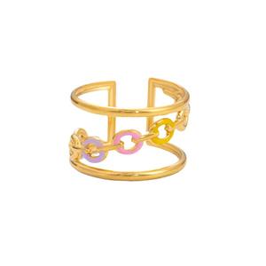 Fashion <b>Rings</b> Women's Stainless Steel 18K Gold Plated Open <b>Ring</b> Colorful Flower Pattern Party Jewelry - Product Image 5