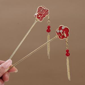 Horquilla para el pelo con borla roja y flor de perlas, elegante forma de abanico, estilo chino versátil, para fiesta Hanfu - Product Image 2