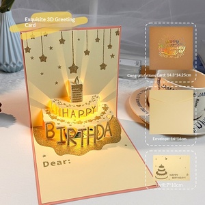 بطاقة تهنئة موسيقية ثلاثية الأبعاد بتصميم كعكة، صندوق هدايا ورقي إبداعي، ظرف مع رسالة تهنئة، للبيع بالجملة للتجارة الخارجية - Product Image 5