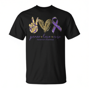 T-shirt noir unisexe pour adultes, Peace Love Cure Alzheimer's Awareness - Product Image 2