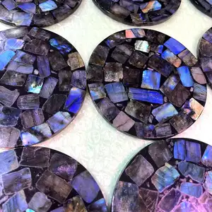 Global Best Selling Natural Blue Labradorite Carving Stone Slice Labradorite Round Plate Healing Stone For Clock Make