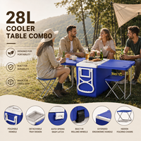 Glacière pliante portable d'extérieur 28L multifonctionnelle avec table et chaise intégrées pour la pêche, le camping et le transport de nourriture – Style moderne