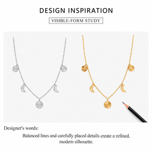 Collier délicat en acier inoxydable avec breloque station, plaqué or 14K sous vide, 38,5+5,5 cm - Product Image 3