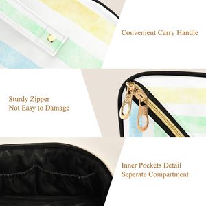 Striped Canvas Cosmetic Bag Zipper <b>Makeup</b> <b>Case</b> Portable Toiletry Pouch for Travel School - Product Image 3