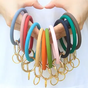 Silicone Wrist Keychain Circle Bracelet Rubber Bangle Round Keyring Holder