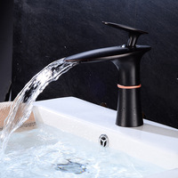 Robinet de lavabo cascade classique à trou unique en laiton, finition bronze antique, mitigeur chaud/froid pour salle de bain S-8007