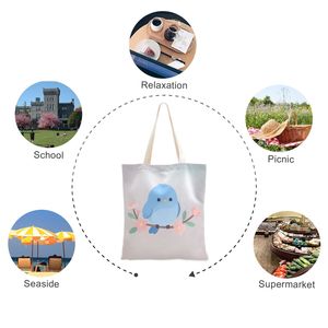 Custom Blue Bird Full Print <b>Canvas</b> <b>Shopper</b> Foldable Tote Bag with Inner Pocket for Daily Use Wholesale Bulk - Product Image 6