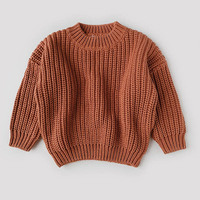 Pull en tricot chaud en coton pour bébé, pull en tricot surdimensionné personnalisé, pull en tricot marron pour nouveau-né, vêtements pour bébé