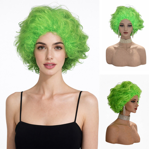 Vente en gros Perruque courte <span class=keywords><strong>afro</strong></span> verte Cheveux bouclés moelleux pour Clown Party Halloween <span class=keywords><strong>Disco</strong></span> Costume Noël Carnaval Spectacle Performance - Product Image 1