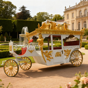 Grande calèche royale électrique dorée avec sculpture d'ange, roues à rayons larges, alimentée au lithium, pour jardin, mariage, chariot romantique - Product Image 3