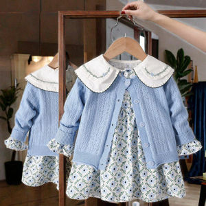 Spring Pastoral 2-Piece Sweater Matching Set for Kids Floral Cotton Girls Dress Wholesale Boutique <b>Clothing</b> <b>Accessories</b> - Product Image 3