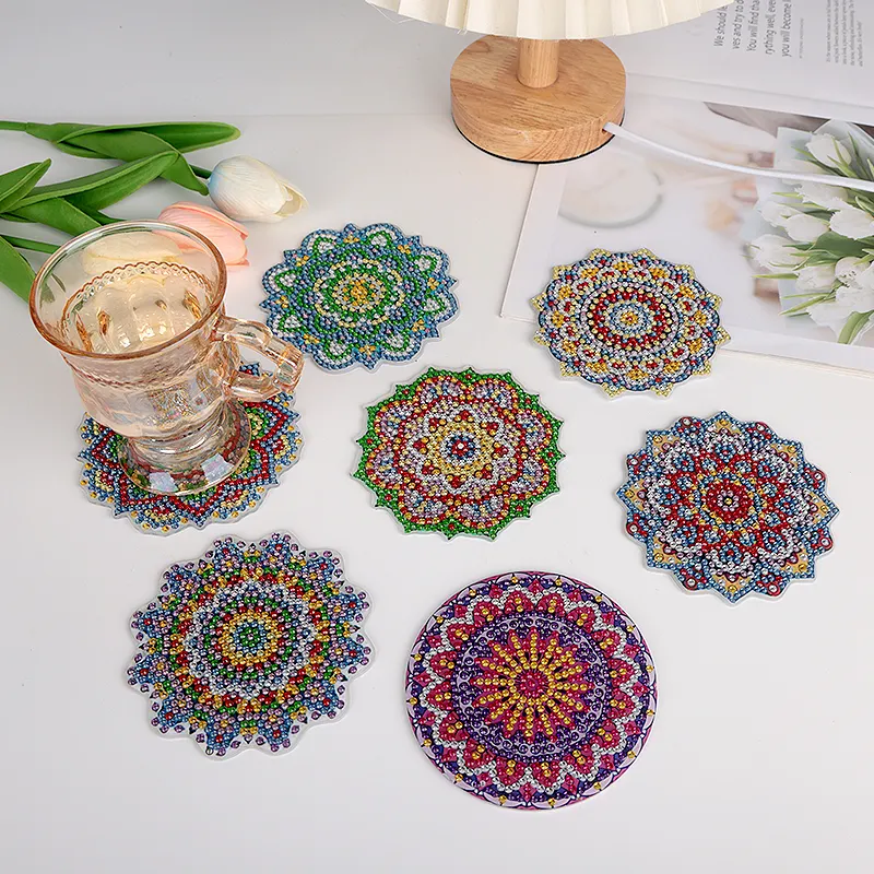 Handmade Acrylic Mandala Flower Diy Art Diamond Dotz Coasters DIY Diamond Art Coasters