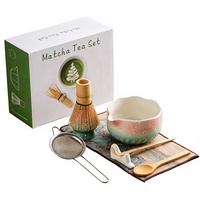 Nouvel ensemble coloré de cérémonie du thé de style chinois, comprenant un bol à matcha en céramique et un ensemble d'accessoires pour le fouettage du thé (Chasen)