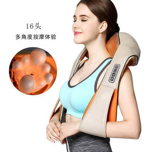 Masajeador de cuello y hombros con 16 cabezales, masaje amasador con calor para aliviar el cuello y la espalda, recargable por USB - Product Image 1