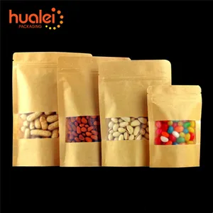 Bolsa Ziplock de papel Kraft personalizada, bolsas con ventana transparente, sellado automático, embalaje de alimentos