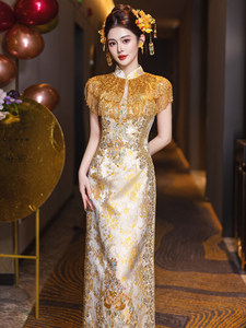 S1030Y 2026 Nuevo Vestido <span class=keywords><strong>de</strong></span> Banquete Estilo <span class=keywords><strong>Qipao</strong></span> Cheongsam Xiuhu con Bordado Pesado, Vestido <span class=keywords><strong>de</strong></span> <span class=keywords><strong>Novia</strong></span> Chino para Compromiso, Dragón Fénix Kwa - Product Image 4