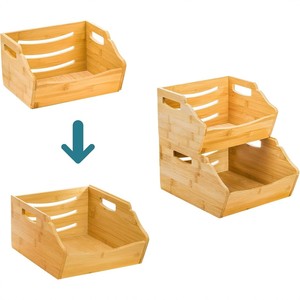 Bamboo Storage Box Double Layer 18L Eco-Friendly Kitchen Vegetable Fruit Organizer Desktop Organizer - Product Image 5