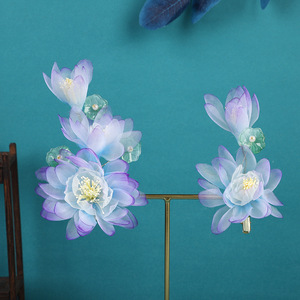Nuevo tocado Hanfu de diseño original hecho a mano en estilo chino tradicional, pinza para el cabello de gasa suave con flor de loto morada. - Product Image 1