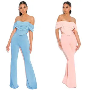 Fashion Off Shoulder Fall Two Piece Bandage Sets Irregular Tops Pants Women Clothing Two Piece Set