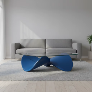Table basse moderne minimaliste en fibre de verre avec plateau en verre pour salon de club de <span class=keywords><strong>surf</strong></span> de prestige et patio de villa de luxe en bord de mer - Product Image 2