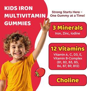 Bambini multivitaminici Gummies integratore con ferro, zinco, vitamina B complesso, A, C, D3, B12, folato per il costruttore di sangue e supporto energetico - Product Image 5