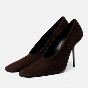 รองเท้าส้นสูงทรงสลิมแบบกำหนดเองสำหรับผู้หญิง รองเท้าหัวเหลี่ยม รองเท้าทำงานแบบเรียบง่าย รองเท้าแต่งงานแบบหนังแก้ว รองเท้าส้นเข็มแบบหนังกลับ - Product Image 3