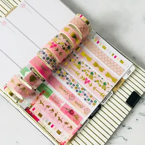 GF 10 BH Selotip Kertas Washi Dekorasi Foil Emas Kustom 10 Buah