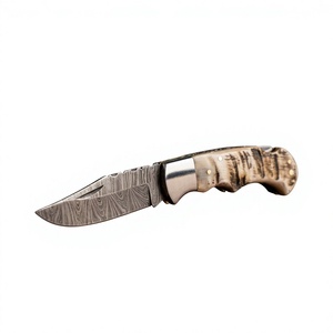 High Quality Damascus Steel <b>Folding</b> Blade Pocket <b>Knife</b> Sheep Horn Handle Hunting Camping Use 58 HRC Hardness 3-Year Warranty - Product Image 6