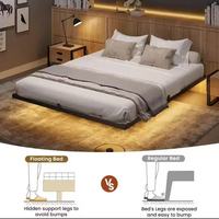 Hochwertiges Modernes Verstecktes Bett Metall-Schwebebettrahmen mit LED-Beleuchtung Queen King Size für Schlafzimmer Hotel & Apartment